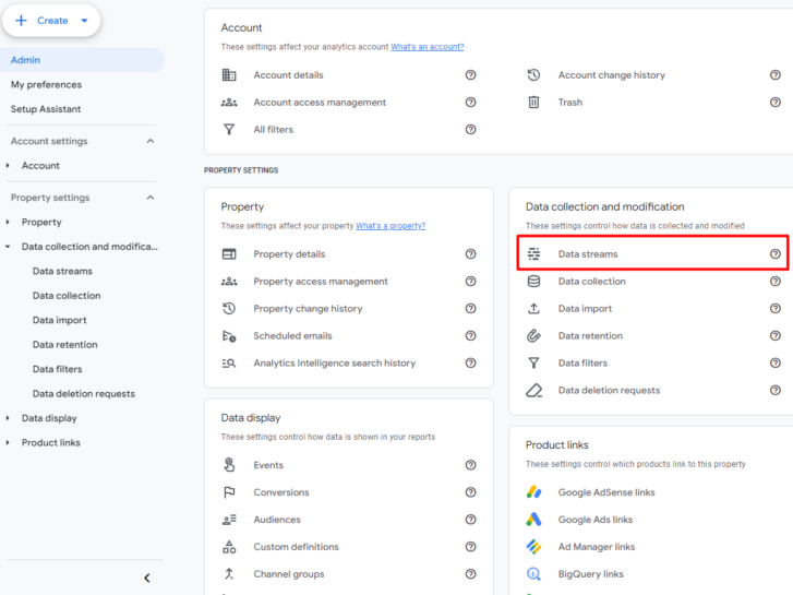 Data streams setting in GA4